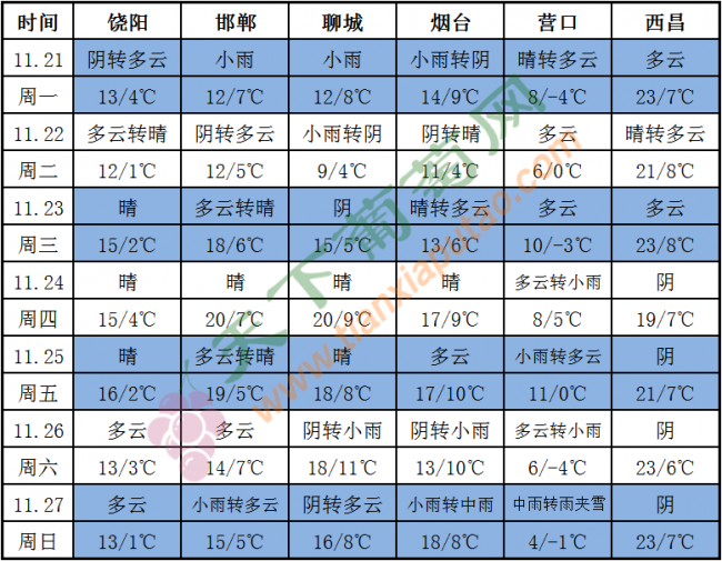 天气预报表